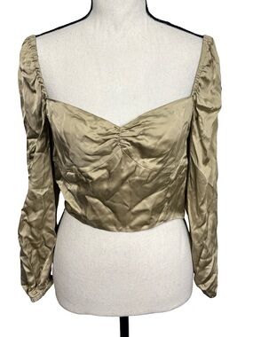 Aritzia Sunday Best Billie NWT Cupro Corset Crop Top Olive Beige 6